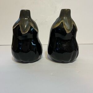 2 Elegant Black  Ceramic Eggplant Vases